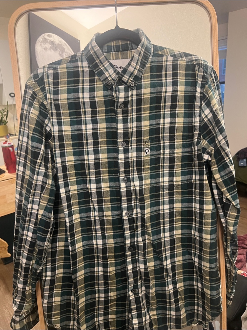 Penfield Green and Cream Plaid Button-Down Shirt